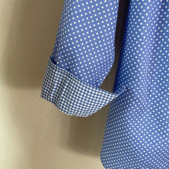 Chaps Womens Plus 2X Blue Polka Dot No Iron Button Up Shirt Blouse - Picture 6 of 9